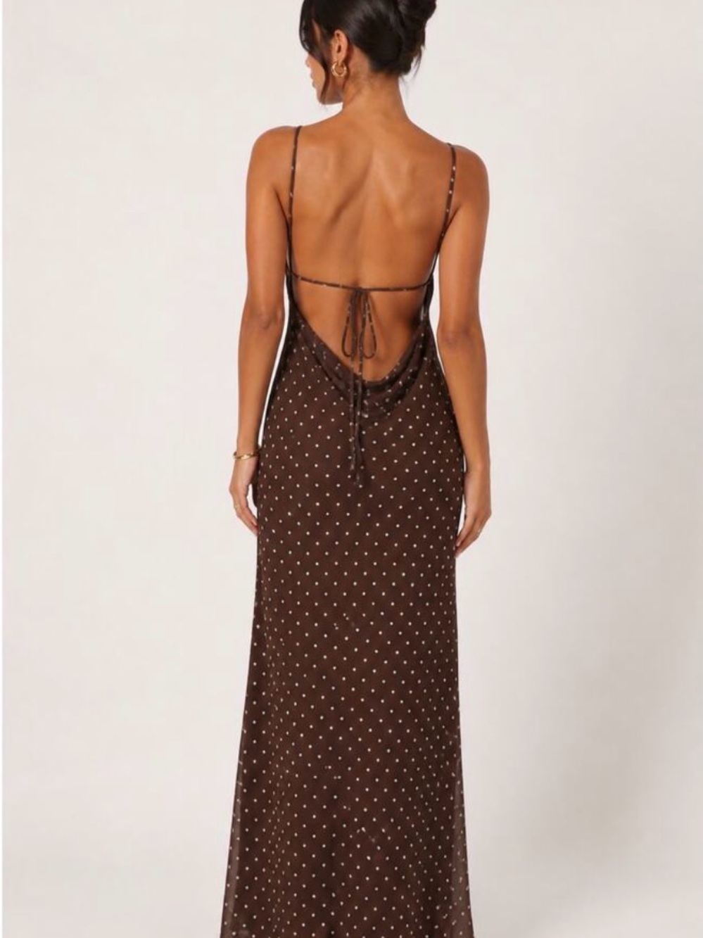 Camila Coelho Brown Polka Dot Backless Slip Dress
